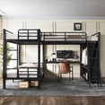 thumbnail image 3 of L-Shaped Triple Bunk Bed with Desk & Wardrobe, Twin XL/Twin XL with Attached Full Loft Bed, Heavy Duty Metal Frame for All Ages, Multi-Functional, Black, 3 of 12