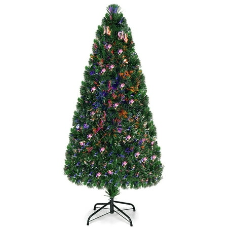 Costway 6Ft Pre-Lit Fiber Optic PVC Christmas Tree Metal