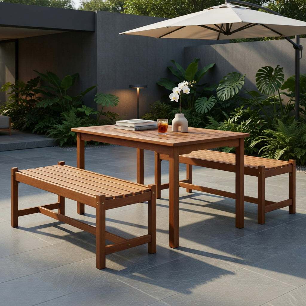 Hommoo 44" Outdoor Solid Hardwood Patio Bench, Teak Oil Finish, Ergonomic Slatted Seat, Easy Assembly, Natural