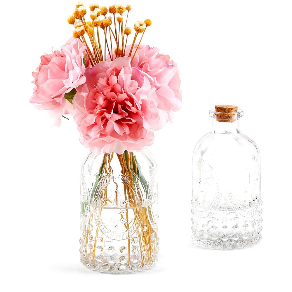 Vintage Design Embossed Clear Glass Bottles Apothecary Flower Bud Vase With Cork Lid Walmart