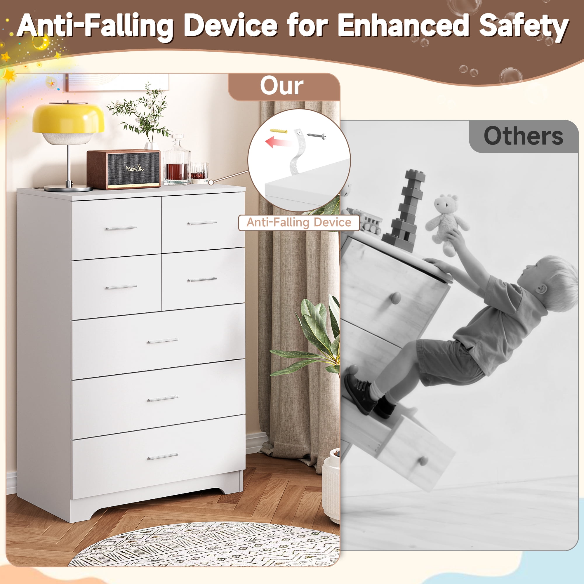 7-Drawer Storage Cabinet with Built-In Outlet Durable Organizer for Bedroom, Living Room, Office