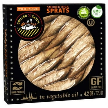 Grilled Catch Wild Caught Riga Sprats Smoked in olive oil 4.2 Ounce (Pack of 10)
