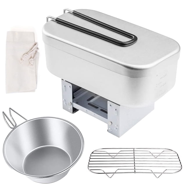 Mini Folding Lunch Box Steaming Rack Bowl Combo Set for Picnic Camping Hiking Fishing Mountaineering