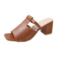 thumbnail image 3 of Domuza Women's Square Open Toe Heels Sandals Low Block Chunky Heeled Sandal Slip on Mules Comfortable Casual Dress Pumps Shoes for Summer Brown 8.5（EU-41）, 3 of 4