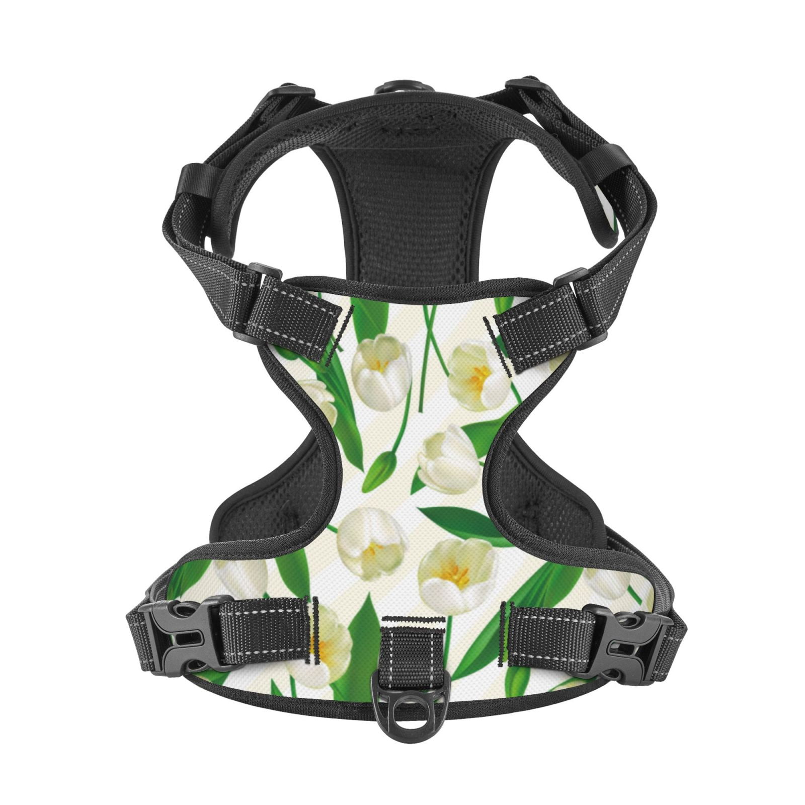 Kdxio Tulips Flowers Print No Pull Dog Harness Adjustable Reflective Oxford Easy Control Medium Large Dog Harness for Training and Everyday-Large