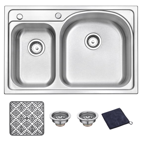 DIRECTUNIT 18 Gauge Stainless Steel Kitchen Sink Drop-In Top Mount, 33"x22"x9"