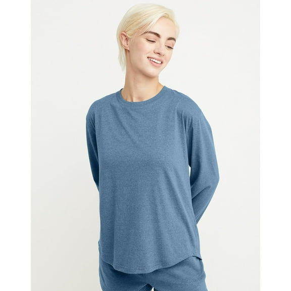 Hanes Originals Tri-Blend Women's Long Sleeve T-Shirt, Relaxed Fit Regalia Blue Heather XS