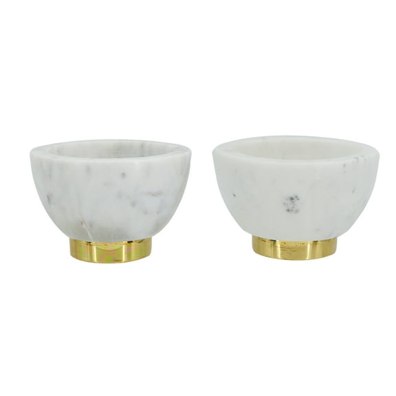 CC Home Furnishings Round Marble Bowls with Stand - 4" - White - Set of 2