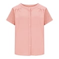 thumbnail image 3 of Oversized Tshirts for Women Linen Cotton Blend Button Down Shirt Casual Short Sleeve Neck Blouse Loose Fit Pink Summer Tops for Women, 3 of 9