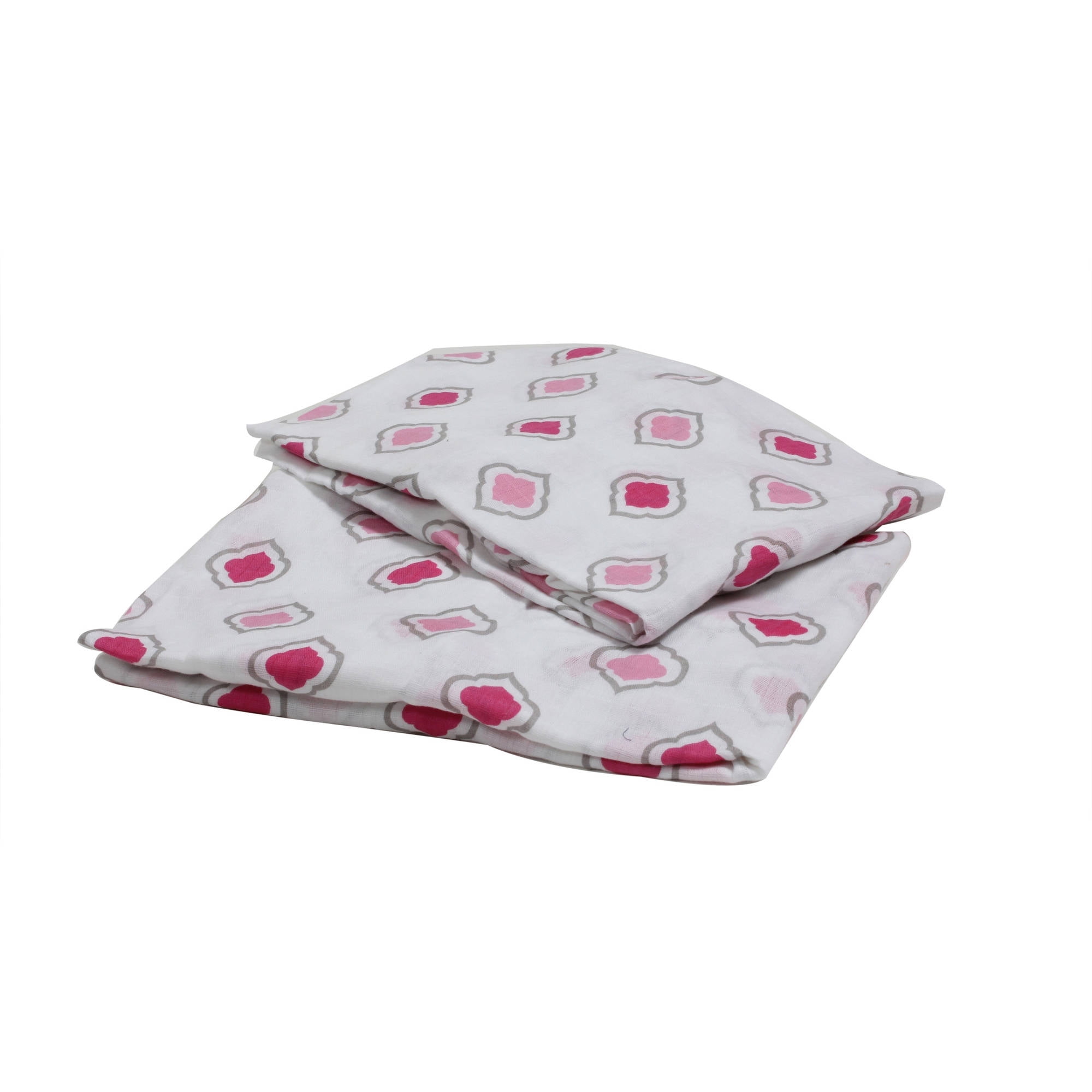 Bacati - Morocan Tiles Crib/Toddler Bed Fitted Sheets 100% Cotton Muslin 2 Pack, Pink/Gray