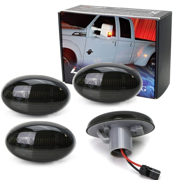 Smoked Lens Amber/Red Full LED Trunk Bed Marker Lights Set For 1999-2010 Ford F350 F450 Super Duty Truck Double Wheel Side Fenders, Powered by Total 48 LED