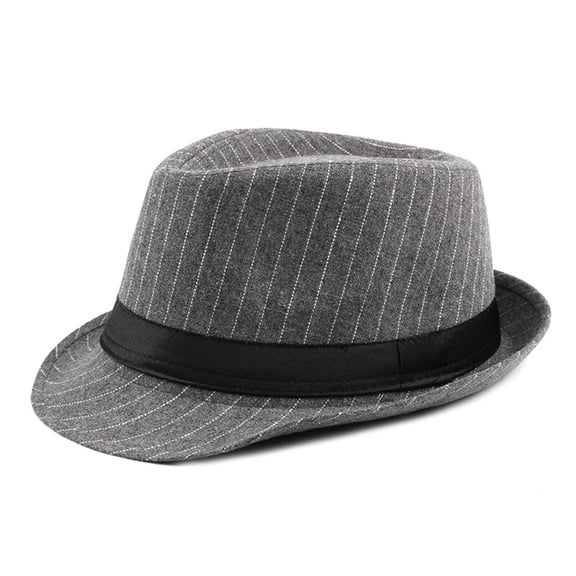 Fusipu Jazz Cap Wide Brim Classic Autumn Winter Stripe Design Fedora Hat for Daily Wear