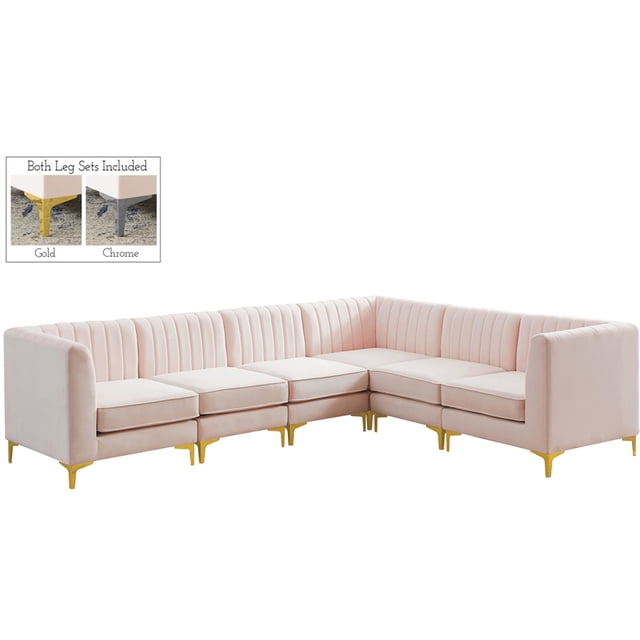 Meridian Furniture Alina Pink Velvet Modular Sectional