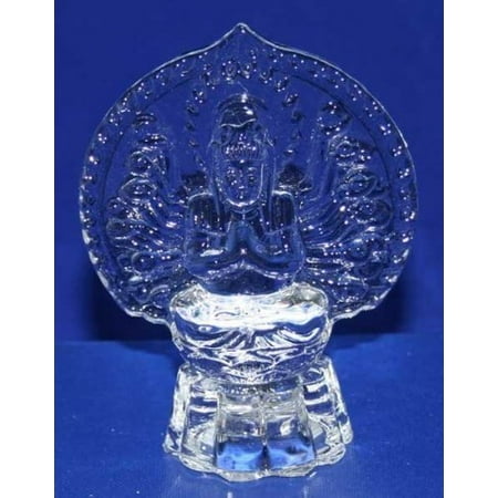 Art Glass Cat Figurine - Crystal Glass Art Guan Yin Buddha Figurine W. Flashing Light