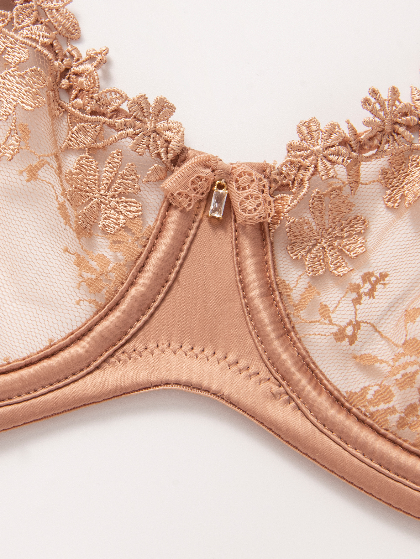 Wingslove Women's Sexy Lace Sheer Bra Demi Mesh Balconette See Through Unlined Underwire with Silicone Nipple,Milk Coffee 38DD