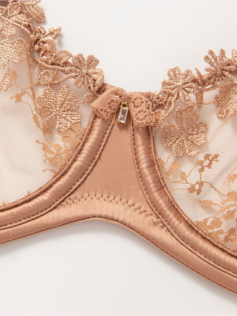 Wingslove Women's Sexy Lace Sheer Bra Demi Mesh Balconette See Through  Unlined Underwire with Silicone Nipple,Milk Coffee 38DD