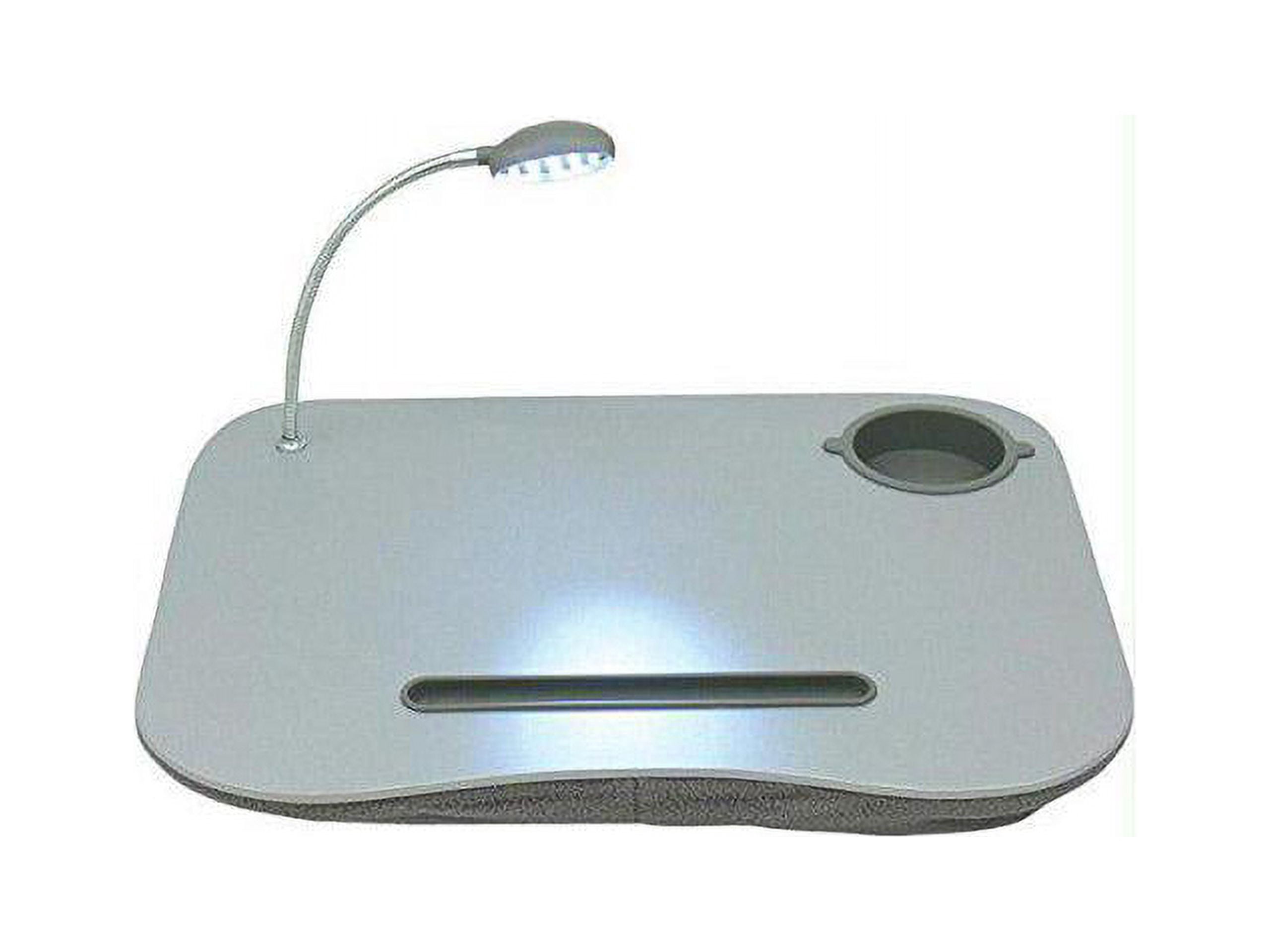 QVS Laptop Desk with Built-In Cushion/LED Light and Cup Holder - Gray