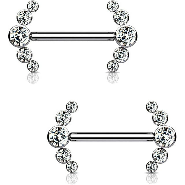 y Implant Grade Titanium Nipple Barbells with Cz Bezel Set Internally Threaded 5-Cz Curve