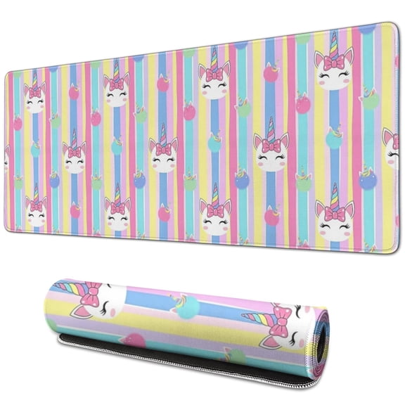 Long Mouse Pads for Desk,Colorful Striped Cartoon Unicorn Pattern Desk Mats on Top Of Desks, Desk Mouse Pad Extra Large with 3mm Non-Slip Base and Stitched Edge for Gaming,Office,Work,Home 31.5"x11.8"