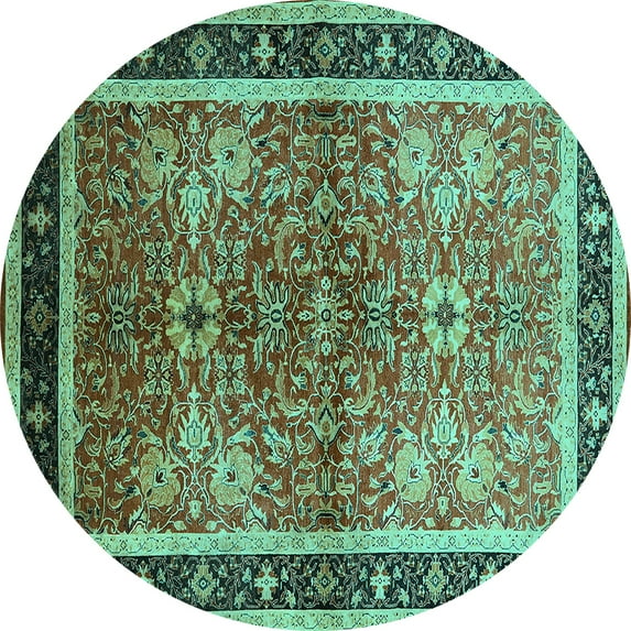 Ahgly Company Machine Washable Indoor Round Oriental Turquoise Blue Traditional Area Rugs, 5' Round