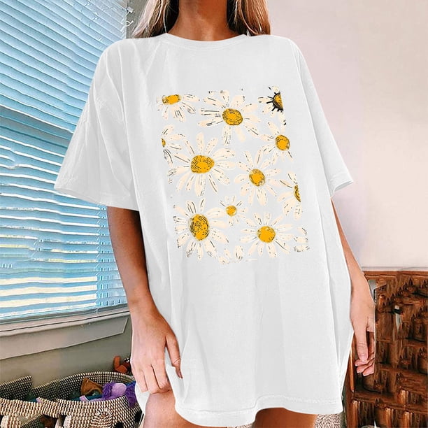 Fiudx Ofertas de La Semana Camisetas Informales con Estampado de Flores para Mujer, Camisetas Extragrandes de Manga Corta