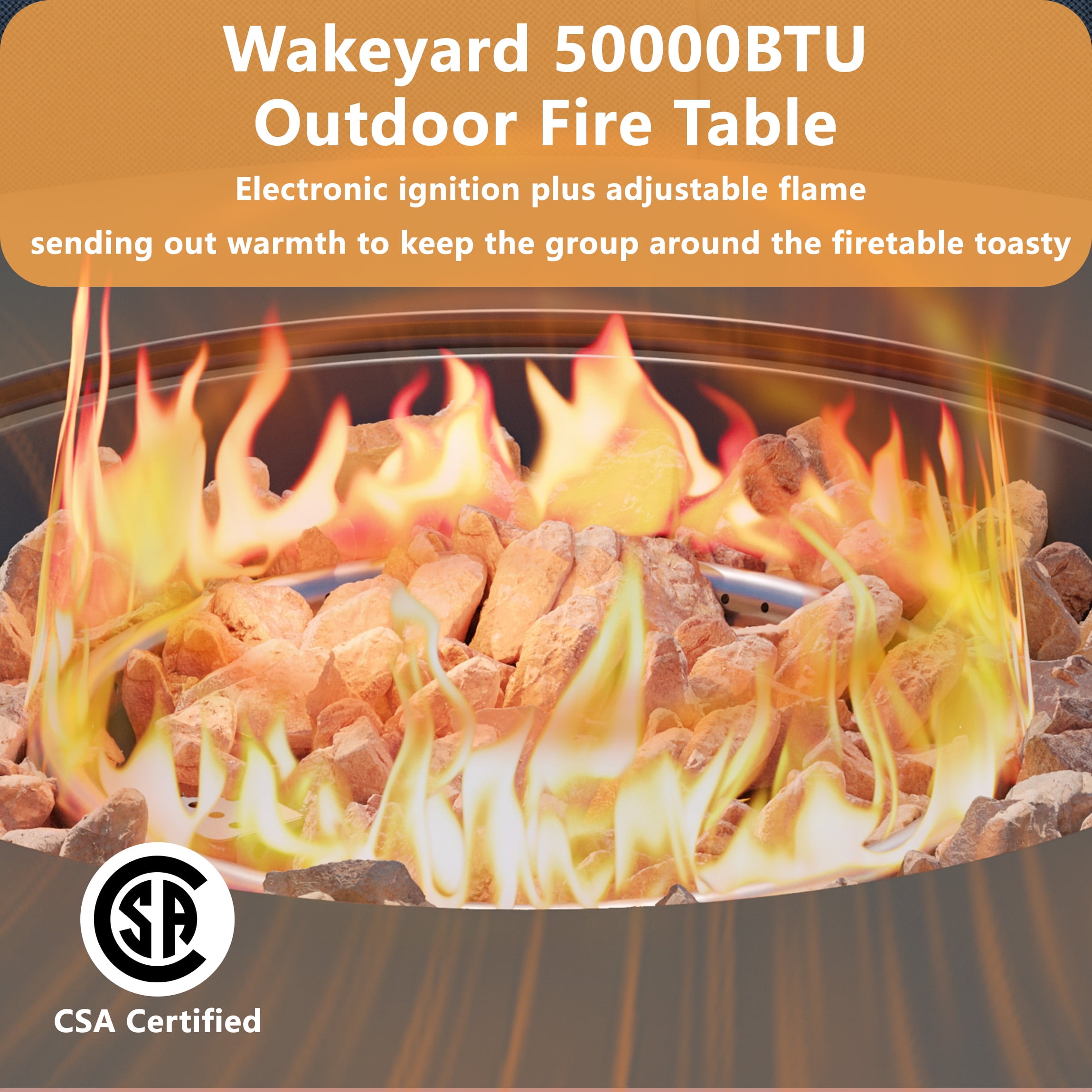 Wakeyard 32.5 inch Round Propane Fire Pit Table, 50000 BTU, Includes Lava Rock,Black