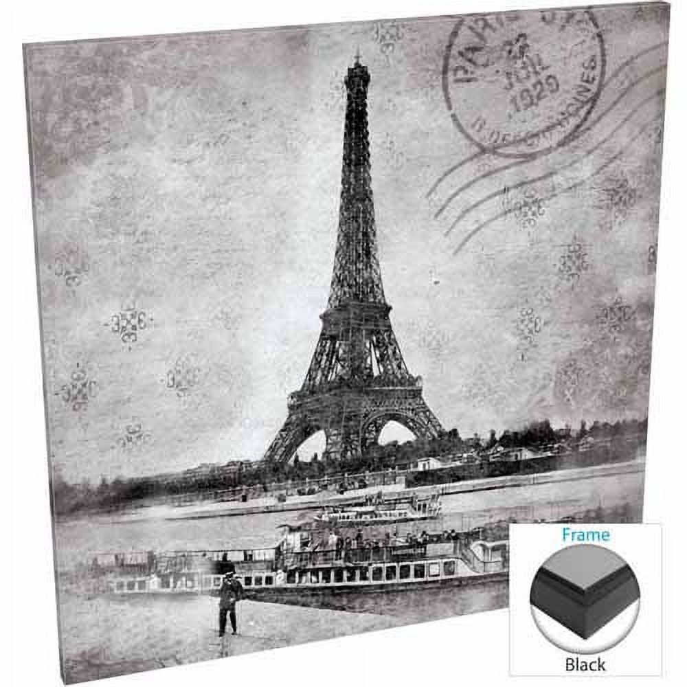 Paris Eiffel Tower Over Water with Boat Black & White Travel, Framed Canvas Art by Pied Piper Creative