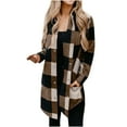 thumbnail image 2 of Idoravan Coats for Women Plus Size Women's Autumn and Winter Casual Plaid Shirt Medium Long Sleeve Coat Pocket Plaid Shirt Top Brown L, 2 of 6