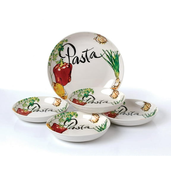 Elegant Multicolor Design Microwave Dishwasher Safe Serving Pasta Bowls for Kitchen - Vegetable Porcelain Pasta Set, Set of 5