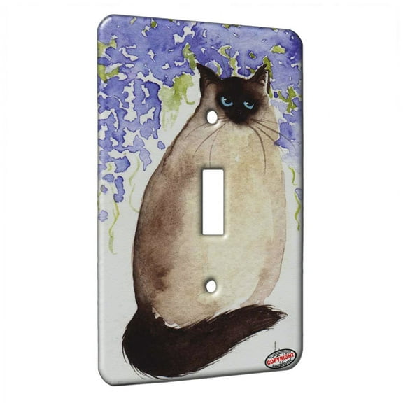 KuzmarK™ Single Gang Toggle Switch Wall Plate - Himalayan with Wisteria Cat Art by Denise Every