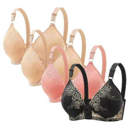 Black of Friday Deals!Clearance Staron 4PC Bras for Women No Underwire Front Closure Bras Comfortable Wireless Bras Stretch Large Size Bra Comfy Bras