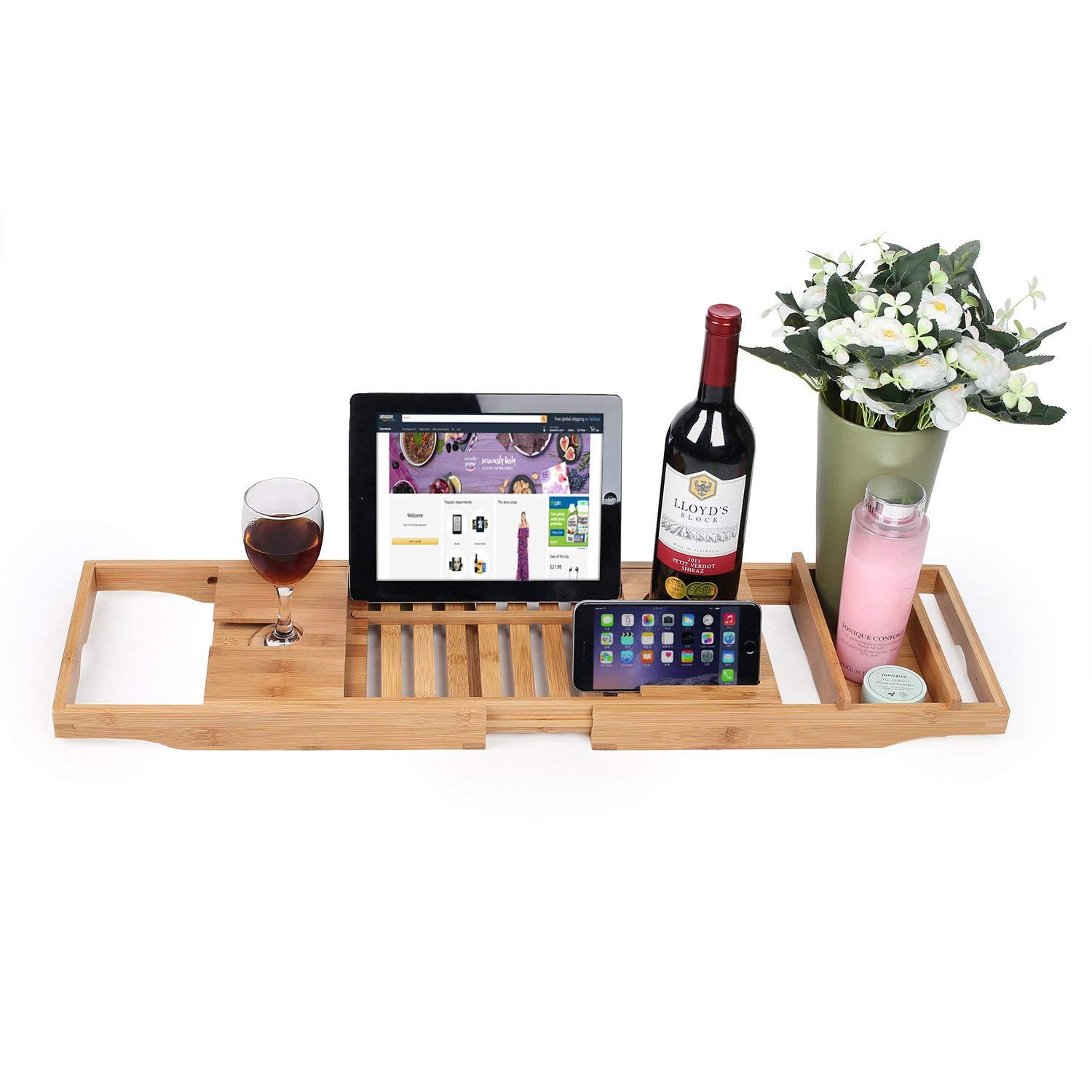 TD Design Bamboo Luxury Bathtub Caddy Bamboo Bath Tub Tray with