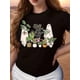 thumbnail image 1 of Halloween T-Shirt - Green Plant Ghost Print - Spring And Summer Casual Short Sleeve- Fashion Women's Clothing, 1 of 6