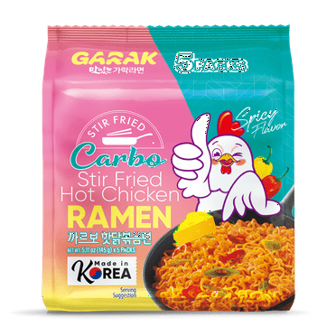 GARAK Carbonara Hot Chicken Ramen, Spicy Ramen, Korean Stir-Fried Instant Noodle1 Bag with 5 Pack