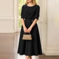 thumbnail image 5 of Afdoent Women's Dresses Elegant Solid Color Waist Cinching Short Sleeve Dress Of The Bride/Groom Party Boho Beach Dress, 5 of 7