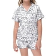 thumbnail image 1 of Girls DIY Printed Lapel Short Sleeve Top and Comfortable Shorts Pajama Set with Cute Buttons Design Breathable Home Wear, 1 of 6