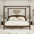 thumbnail image 2 of King Size Canopy Platform Bed with Headboard and Support Legs, Brown Wash, 2 of 10