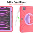 thumbnail image 3 of ELEHOLD for iPad Pro 11 inch 2022/2021/2020/2018 iPad Air 5/Air 4 Rugged Case, Shockproof Heavy Duty Protective Cover with Handle Strap & Pencil Holder & Kickstand & Shoulder Strap - Red Purple, 3 of 13