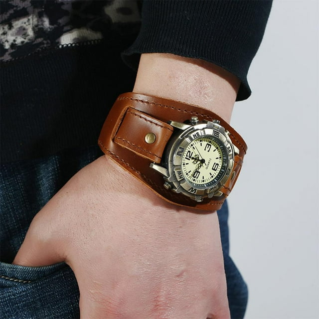 Reloj de cuero Perfecl correa de material cuero retro vintage marrón