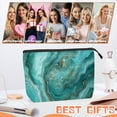 thumbnail image 6 of Makeup Bag Small Toilet Cosmetic Bags Travel Makeup Case Waterproof for Women Girls 6.7X9.45inches - Gorgeous Aqua - Gold Marble, 6 of 7