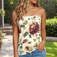thumbnail image 2 of adviicd Floral Print Sleeveless Bandeau Top for Women – Cropped Summer Blouse for Beach, Vacation, Festival & Casual Top (Beige,S), 2 of 5