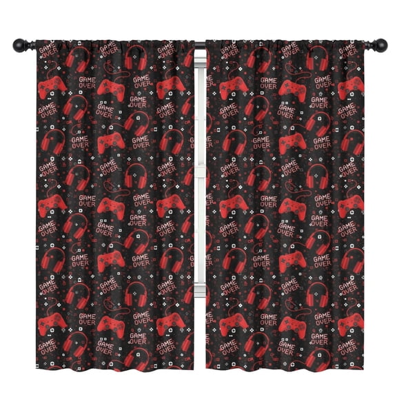 Blackout Kids Curtains,Red Controllers Games Icons Black Pattern Childrens Insulated Curtains Set Of 2,Bedroom Essentials,Toddler Room Decor 42"x84"