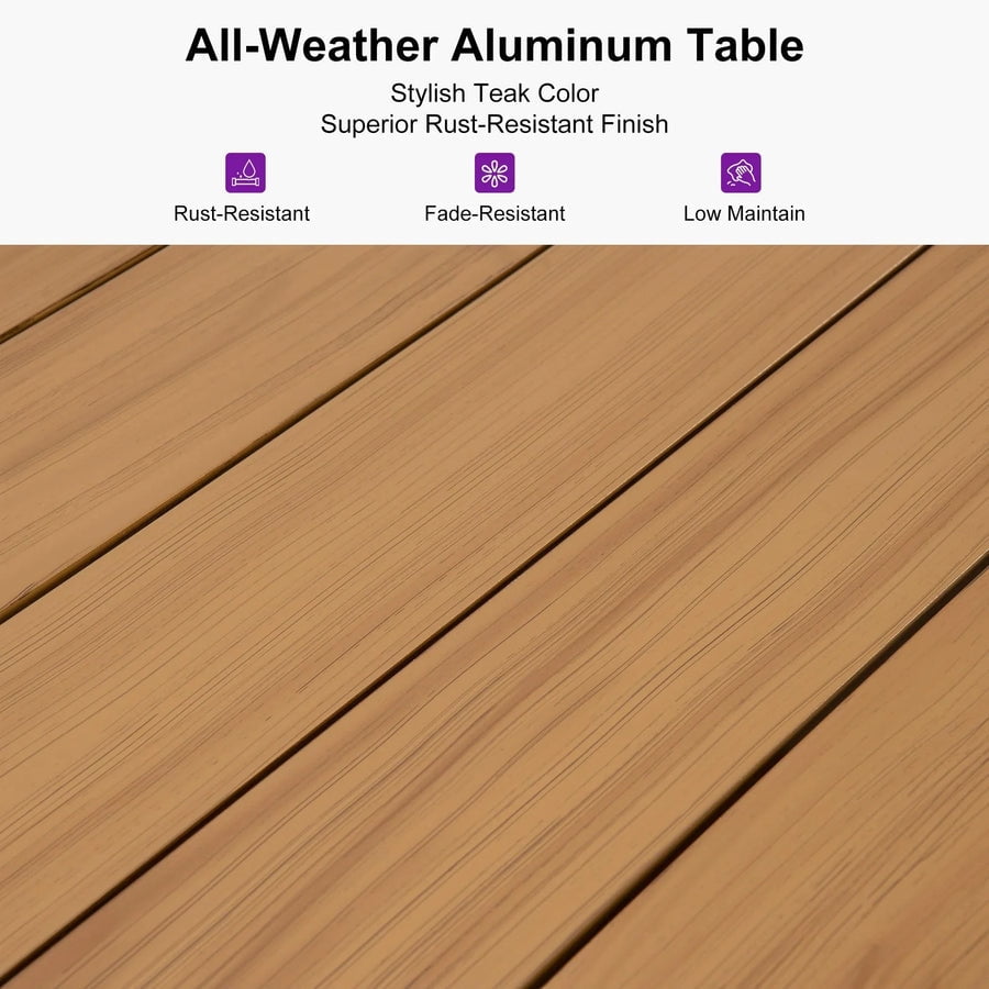 PURPLE LEAF 7 Pieces Patio Dining Set, Rectangular Aluminum Outdoor Table and 6 Wicker Chairs with Cushions for Garden Kitchen and Porch, Teak