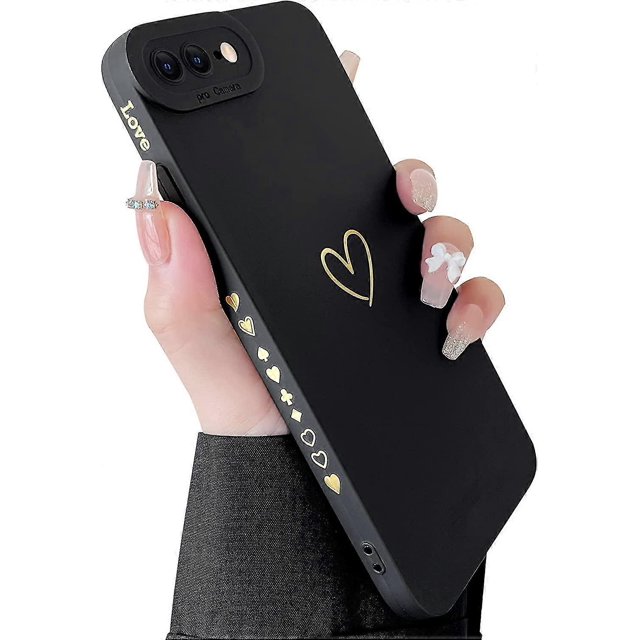 Compatible With Iphone 7 Plus Case, Iphone 8 Plus Case Luxury Gold Heart Pattern Soft Liquid Silicone Shockproof Case For Women Girls Side Cute Plated