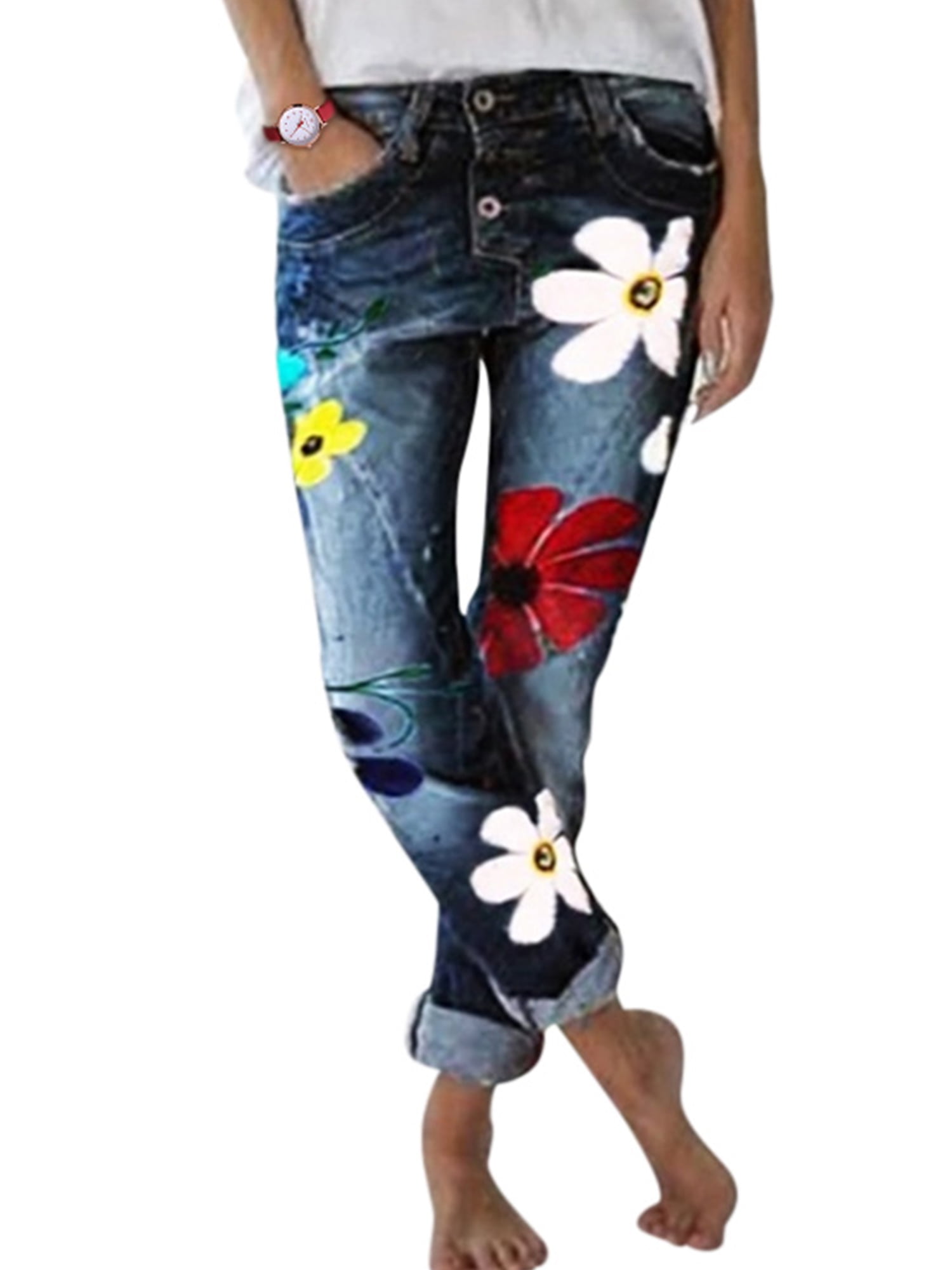 WOMENS STAR PRINT WHITE HIGH WAISTED STRETCHY SKINNY JEANS LADIES JEGGINGS PANTs