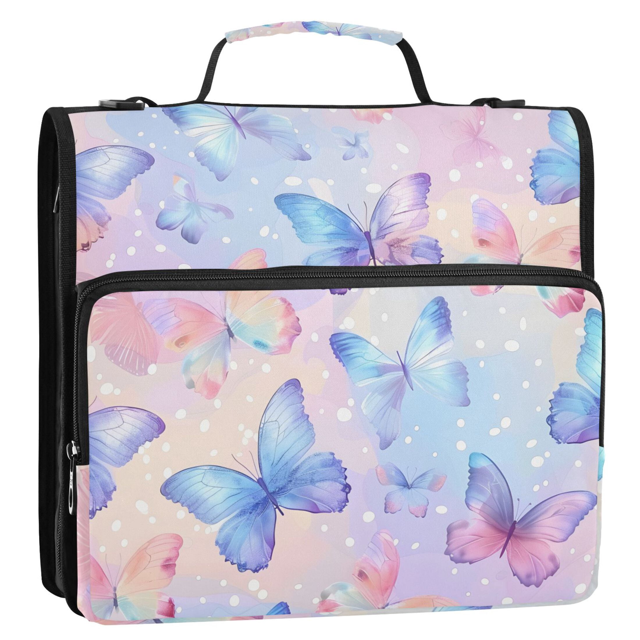 ALAZA Zipper Binder Butterfly 3 Ring Trapper Keeper File Folder Organizer Bag
