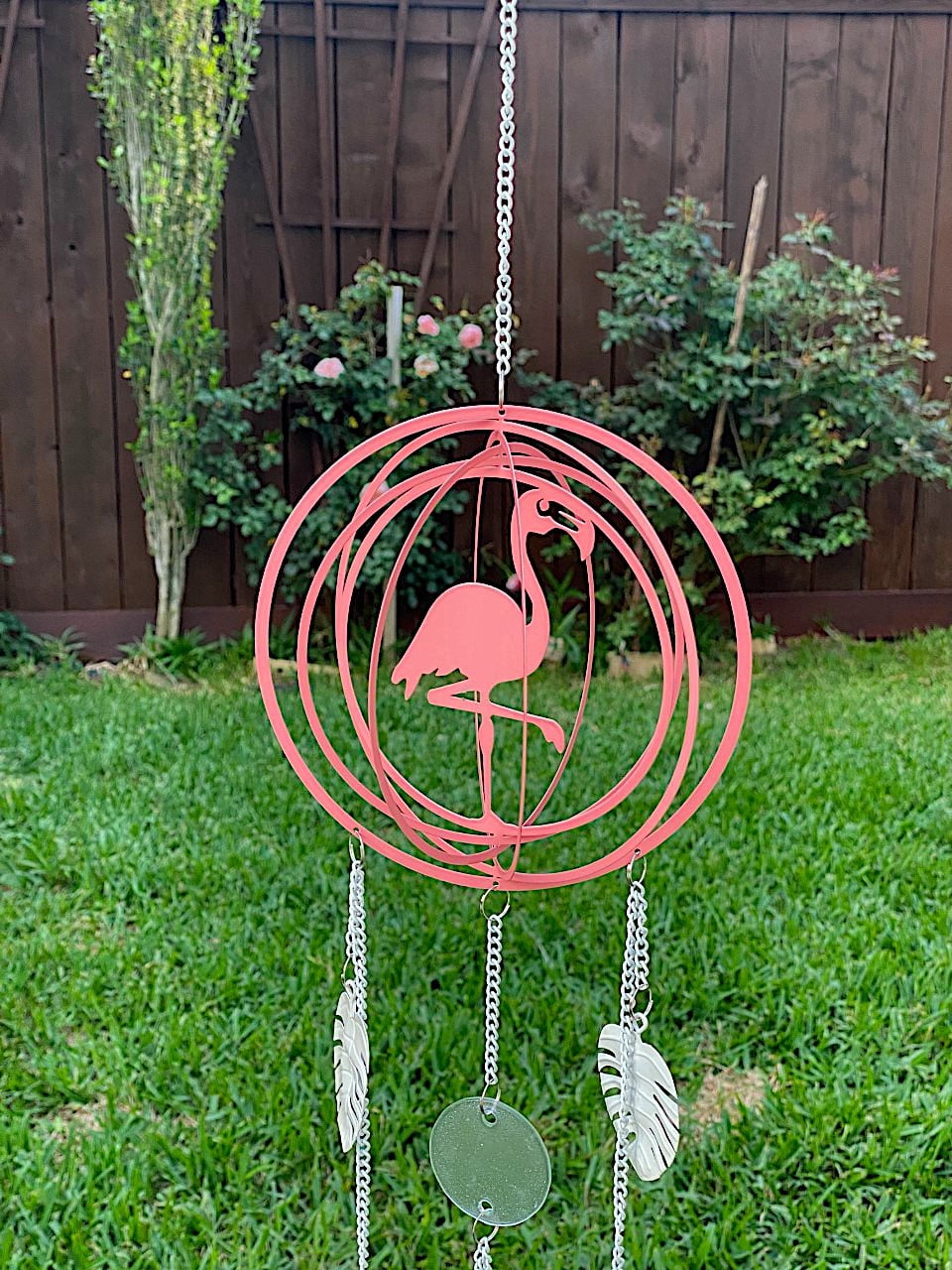Wind Chime Sculpture 3D Spinner Pink Flamingo Metal Hanging Decorations Ornaments Outdoor Lawn Yard Garden 31"