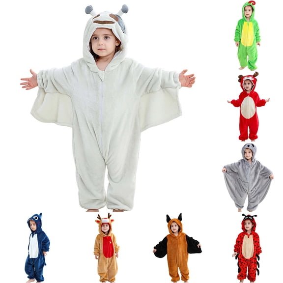 RMGVDSD Kids Onesie Animal Pajamas Halloween Outfit for Girls Boys Cozy Full Zip Hooded Jumpsuit Christmas Pajamas Long Sleeve One-Piece Sleepwear 18-24 Months