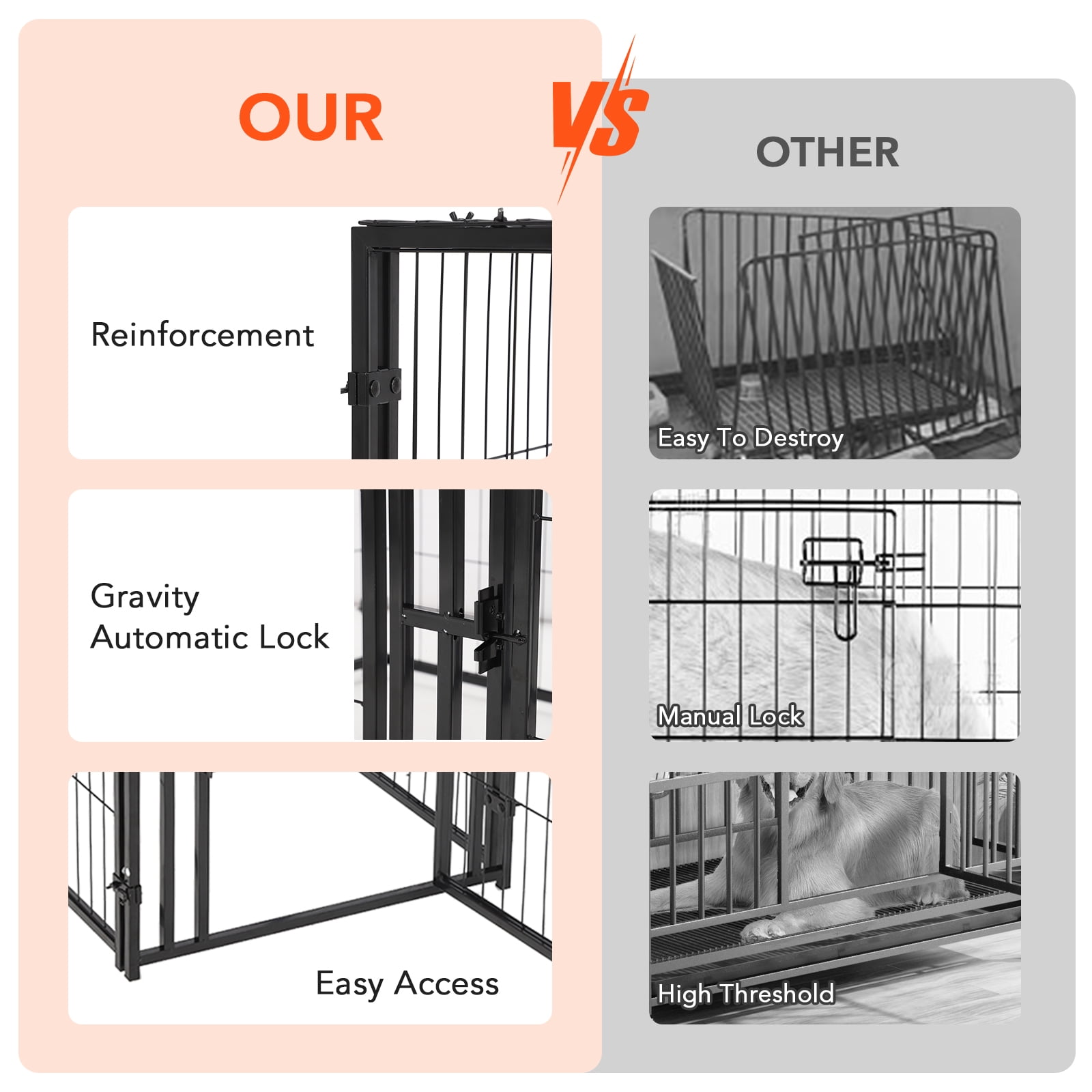 48" Heavy Duty Dog Crate - Escape-Proof Steel Cage with Double Doors & Wheels