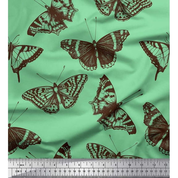 Soimoi Green Cotton Duck Fabric Butterflies Butterfly Decor Fabric Printed Yard 42 Inch Wide